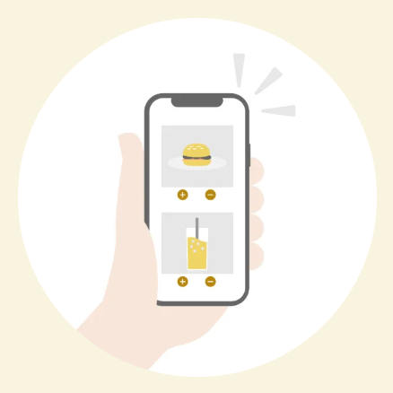 スマホでお店と商品を選ぶ様子
